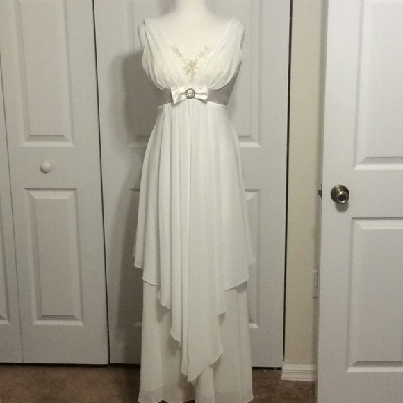 betsy and adam empire waist satin gown